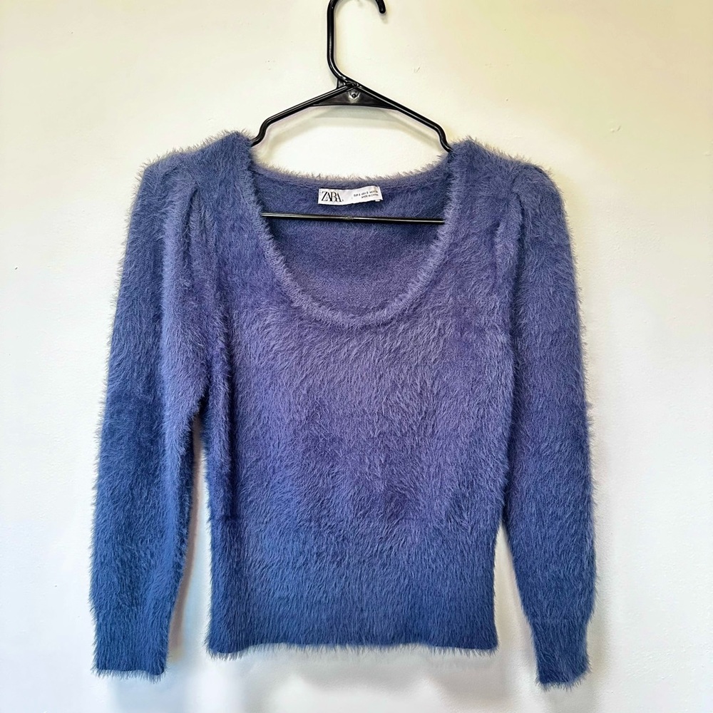 Zara Women's Soft Blue Scoop Neck Sweater